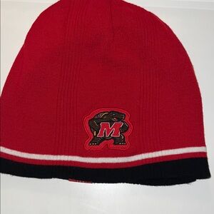 Red Knit Beanie with Maryland Terrapin  Logo